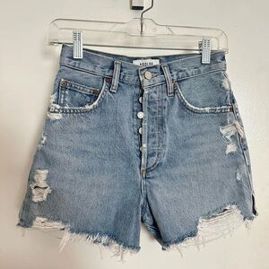 Agolde Dee High-Rise Women's Ripped Jean Shorts - Light Blue